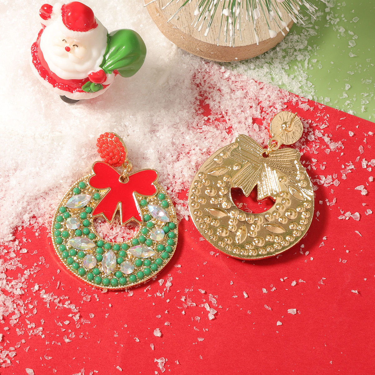 Wholesale Christmas oil drop red bow zircon earrings