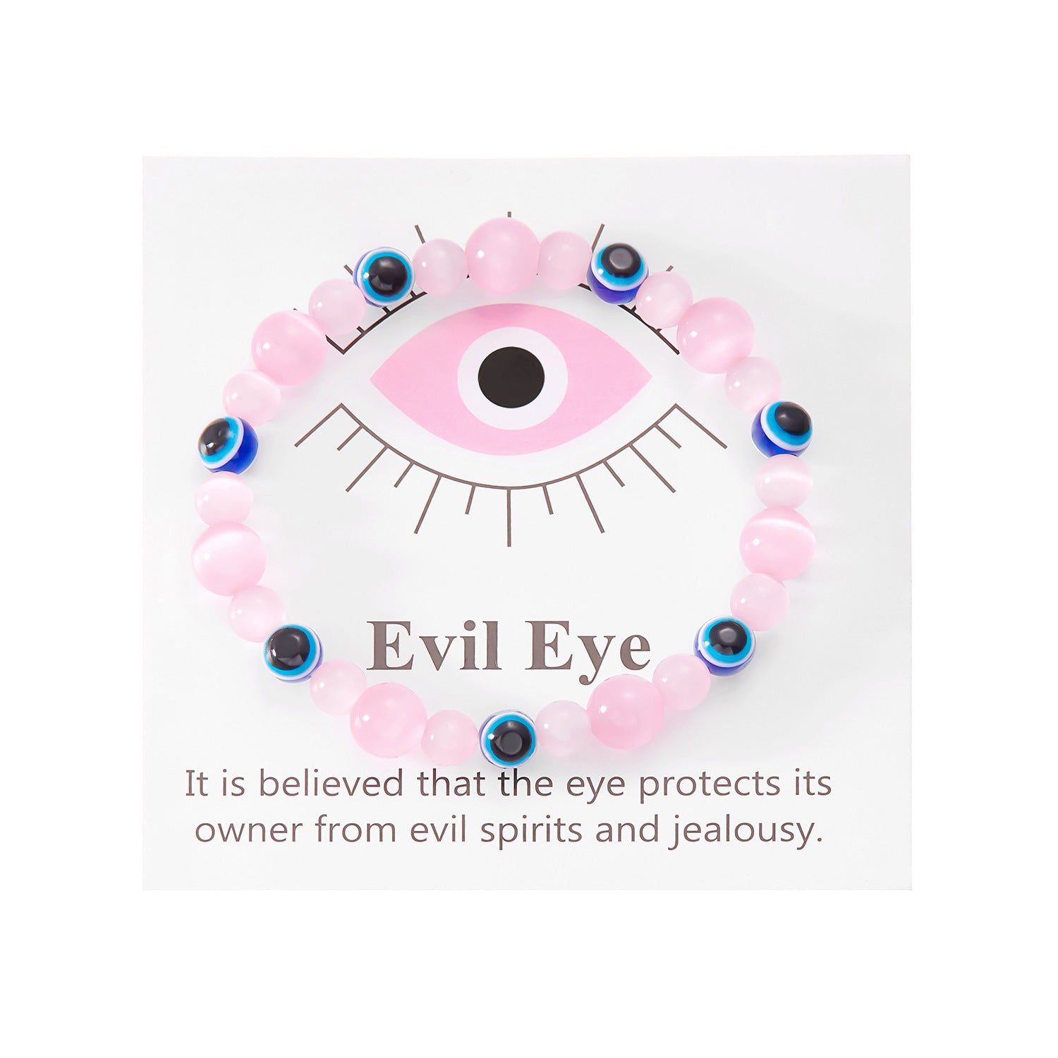 Wholesale Pink White Cat's Eye Handmade Beaded Blue Devil's Eye Bracelet