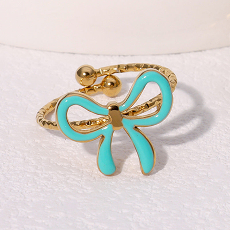 Wholesale cute gold plated bow open stainless steel ring