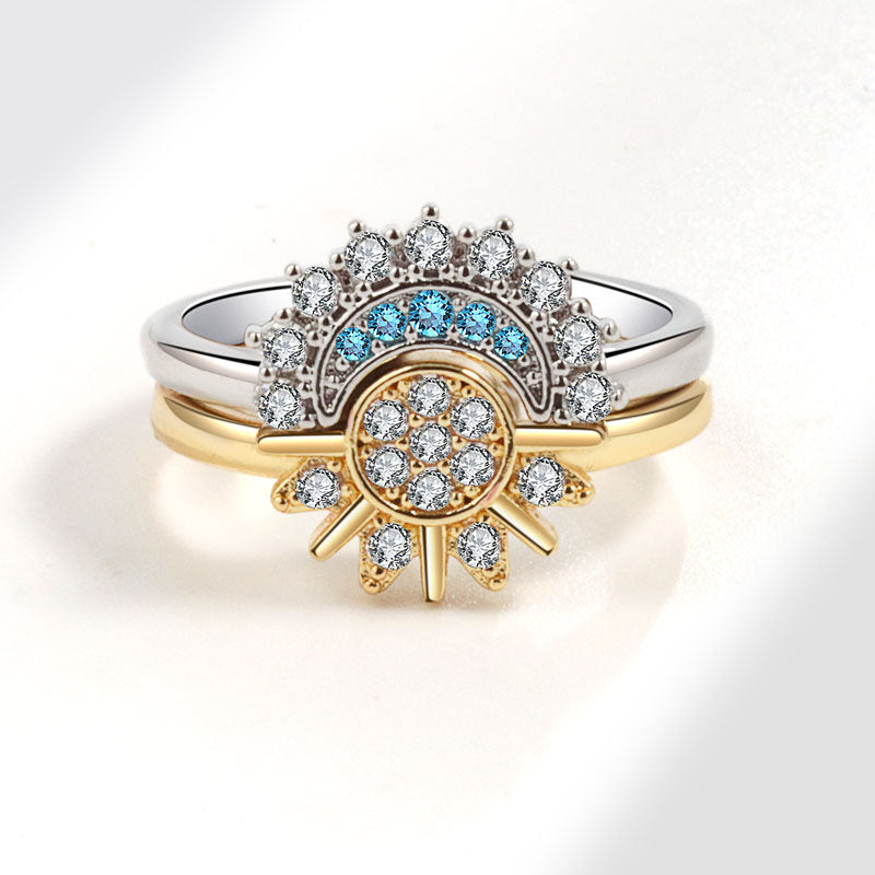 Wholesale  sun and moon  stacked women's Diamond Sun and Moon open S925 sterling silver ring