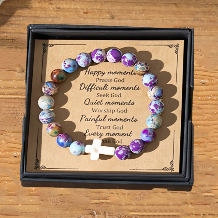 Wholesale jewelry cross pink zebra stone beads bracelet