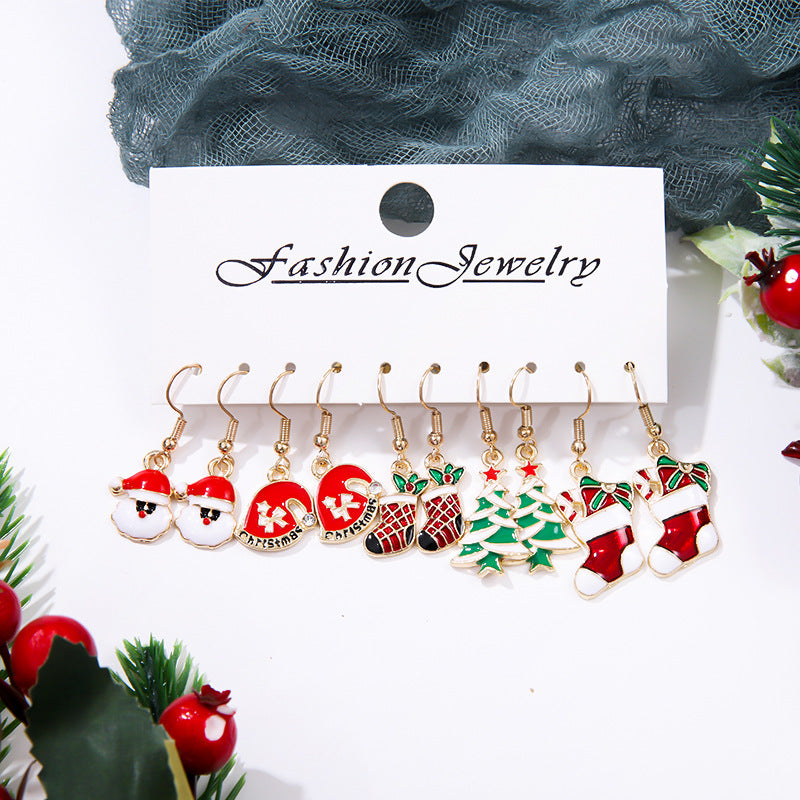 Wholesale Alloy Oil Drop Cartoon Santa Claus Earrings Set ACC-ES-Zhey007