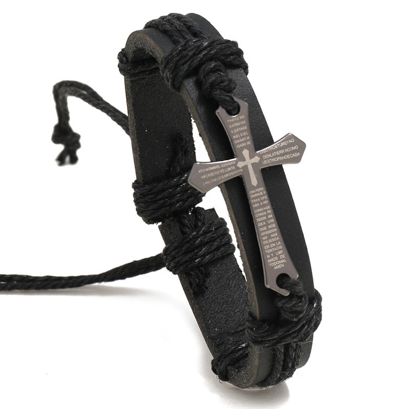 Wholesale Retro Handmade Leather Braided Bracelet Black Unisex Fashion Accessory for Boutique Resale