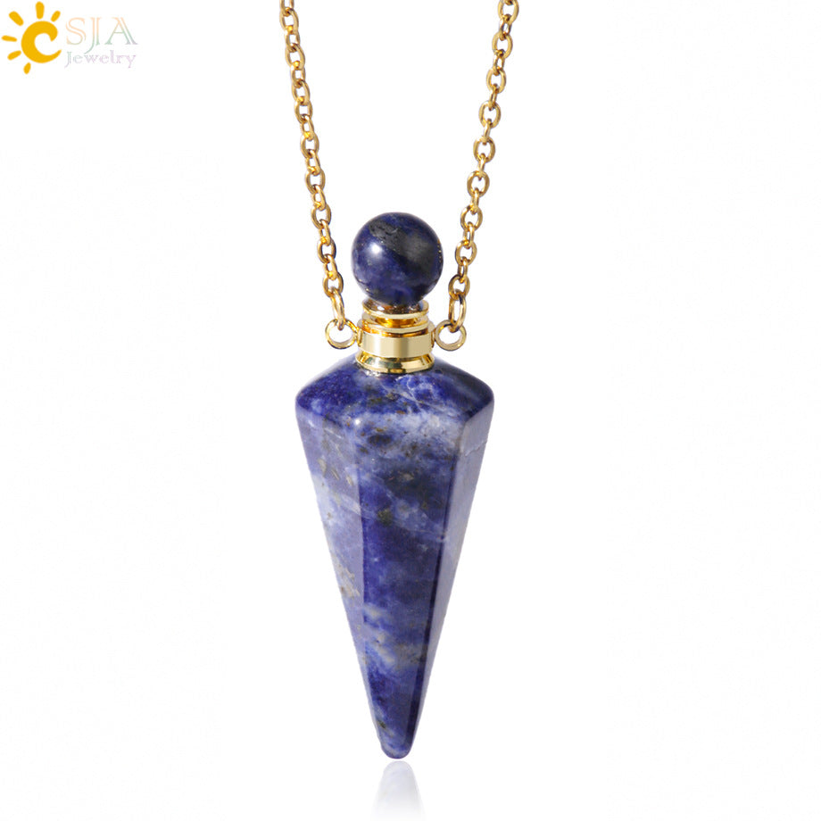 Wholesale Natural Stone Crystal Stone Hexagonal Column Perfume Bottle Necklace ACC-NE-HuaiShe002