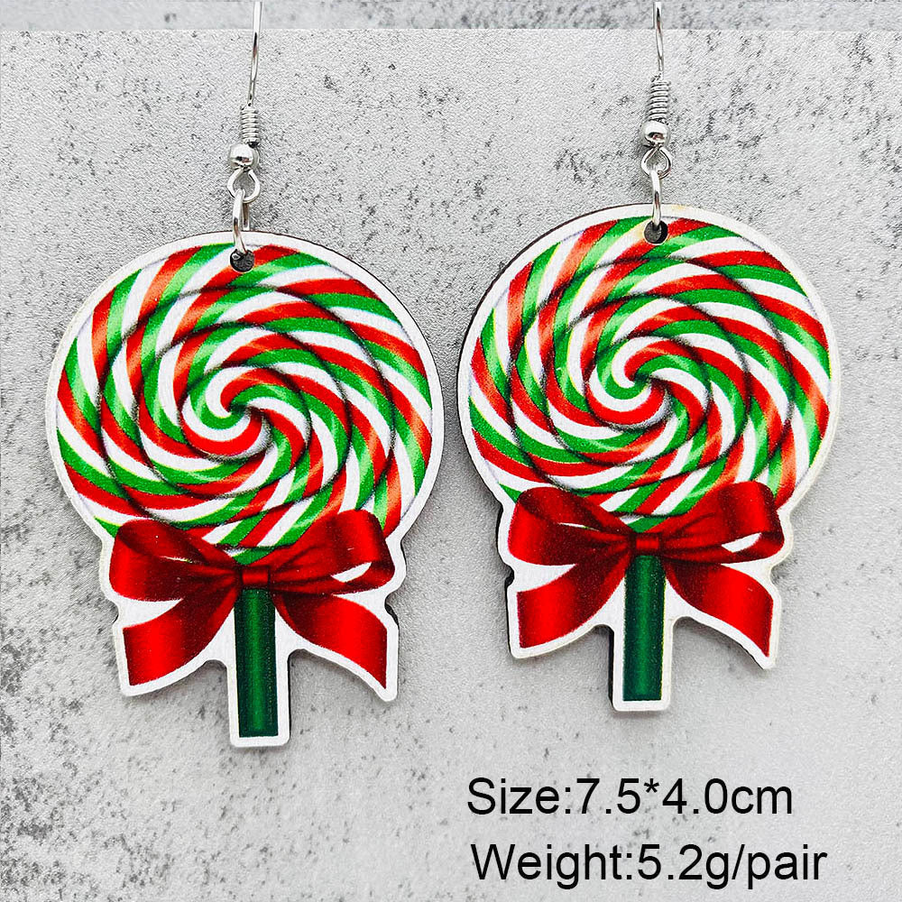 Wholesale Christmas Halloween  candy crutch lollipop wooden earrings