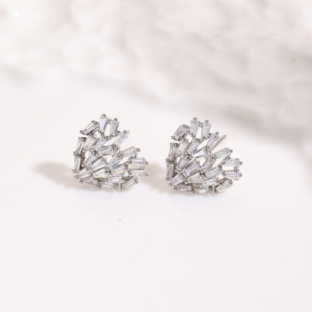 Wholesale  Trapezoidal Zircon Heart Earrings