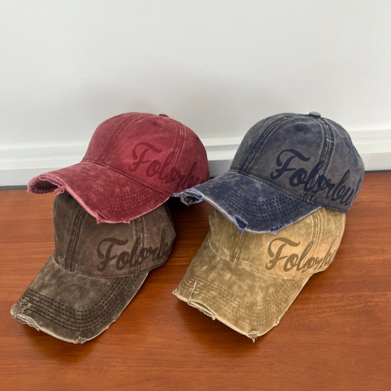 Wholesale Washed ripped print lettering baseball cap
