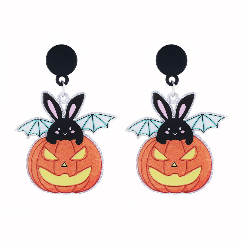 Wholesale Acrylic Earrings Ghost Pumpkin Cartoon Bat Pumpkin Halloween Earrings