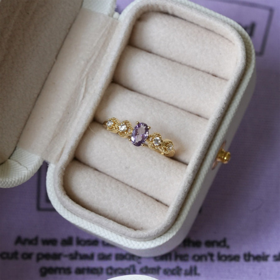Wholesale Copper Electroplated Olive Green Zircon Ring French Retro Geometric Design Fashion Jewelry for Women