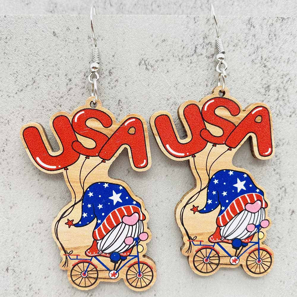 Wholesale American Independence Day Five Pointed Star Wooden Earrings ACC-ES-CY020
