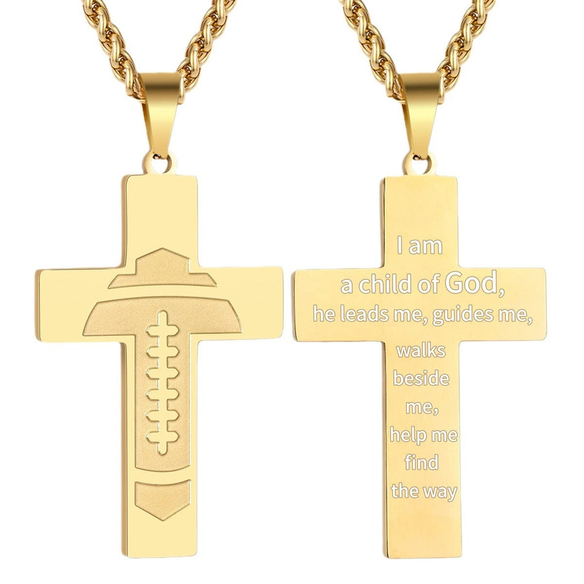 Wholesale American Football Stainless Steel Cross Bible Pendant Necklace