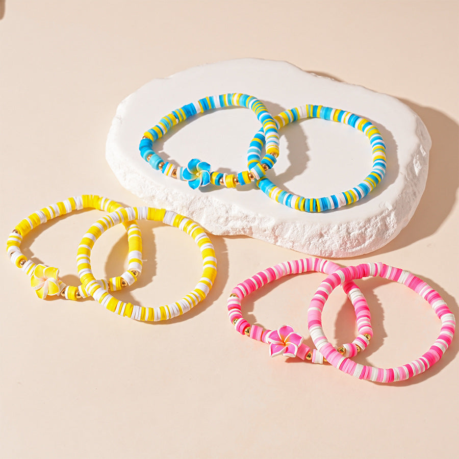 Wholesale Cute Polymer Clay Handmade Flower Beaded Elastic Bracelet