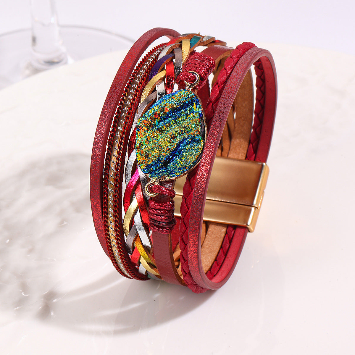 Wholesale Bohemian Multi-Layer Handmade Leather Bracelet with Magnetic Buckle Chic Fashion Accessory for Boutique Resale