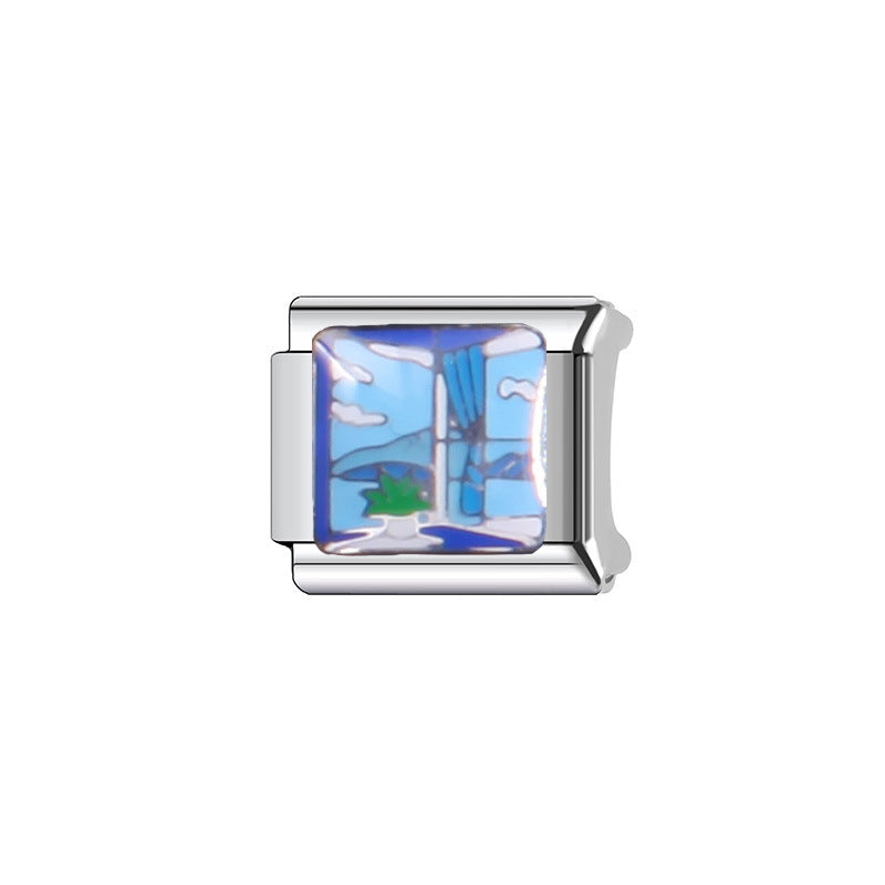 Wholesale Italian Charm Bracelet 9mm DIY Splicing Blue Series Stainless Steel Composable Bracelet