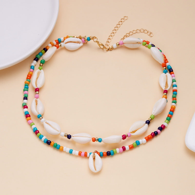 Wholesale Beach Shell Necklace Shell Double Layer Overlapping Necklace Clavicle Chain