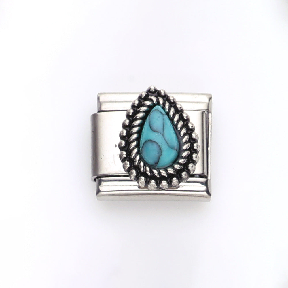 Wholesale 10pcs Italian Charm Bracelet 9mm DIY Splicing Geometric Turquoise Stainless Steel Composable Bracelet