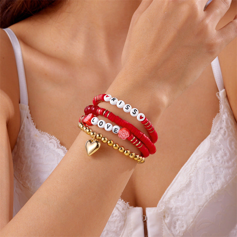 Wholesale Valentine's Day multi-layered pink heart bracelet