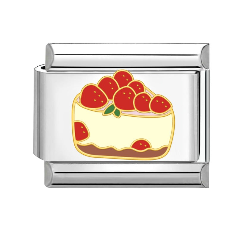 Wholesale Italian Charm Bracelet 9mm DIY Splicing Strawberry Cake Stainless Steel Composable Bracelet