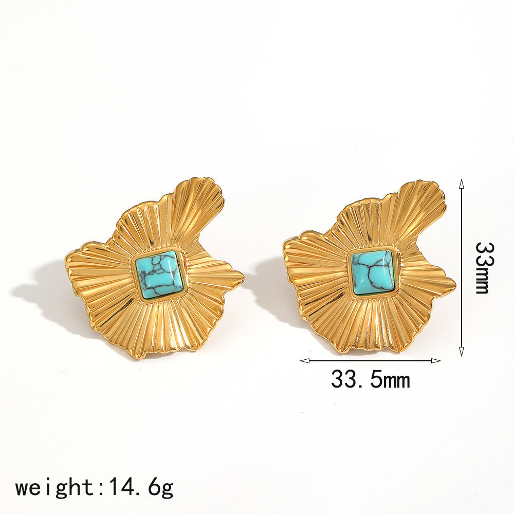 Wholesale Gold Plated Stainless Steel Natural Stone Irregular Geometric Ring And Earring Set For Women Trendy Everyday Jewelry