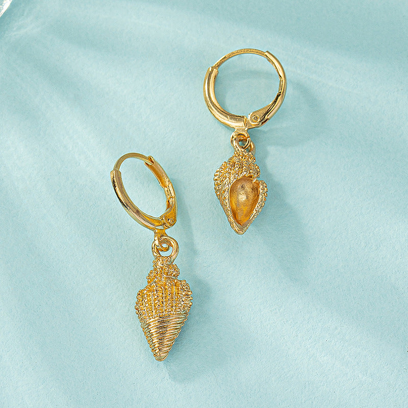 Wholesale  vintage exaggerated  alloy shell conch pendant fashion bohemian style earrings