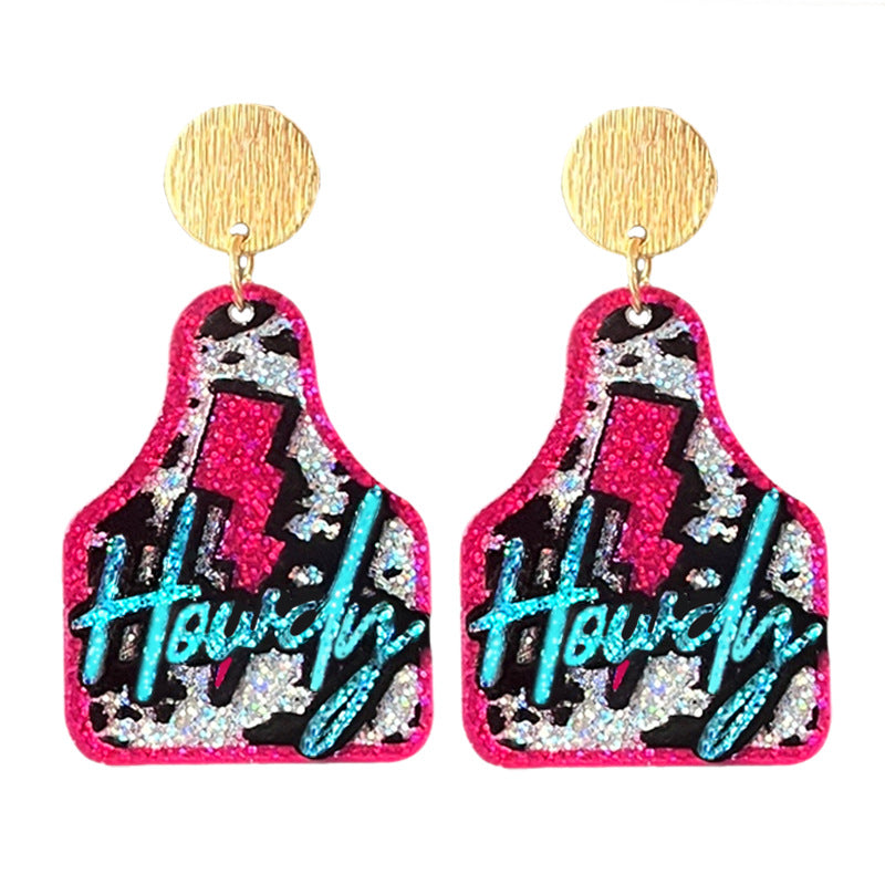 Wholesale 2pairs/pack Western Sparkling Earrings Cowboy Word Sunset Bull Head Boots Earrings