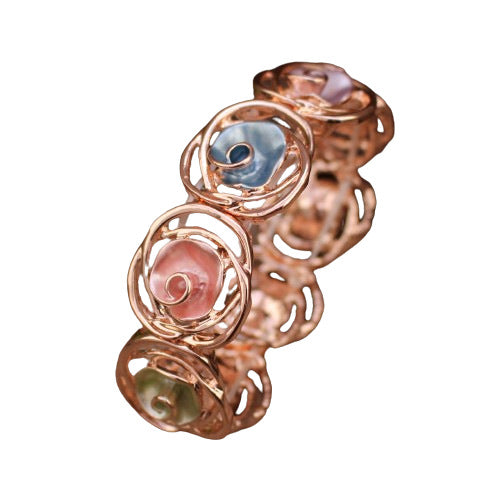 Wholesale Rose Alloy Bracelet Elastic Band  Colorful Hollow Out Rose Flower Bracelet