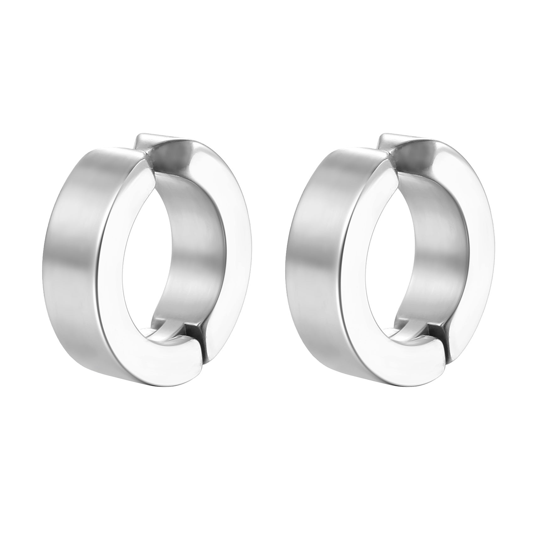 Wholesale punk style men's hole-free round titanium steel flat ear clip earrings