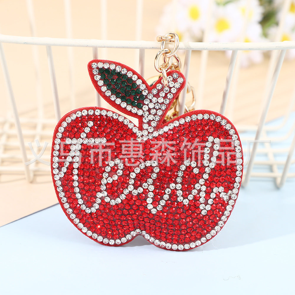 Wholesale creative diamond-encrusted apple keychain