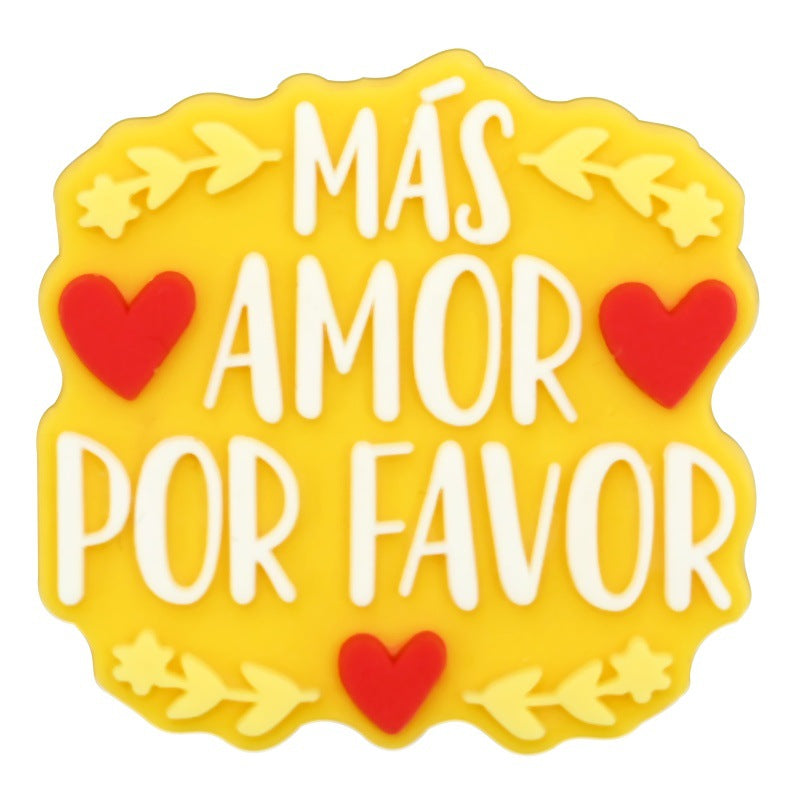 Wholesale  Random 100pcs Colorful Spanish phrase series PVC Soft Rubber Shoe Buckle Decoration