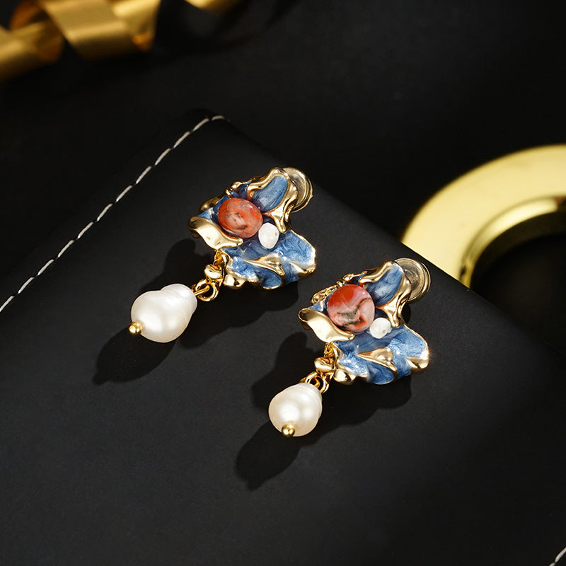 Wholesale  Oil Dripping Asymmetrical Pearl Earrings