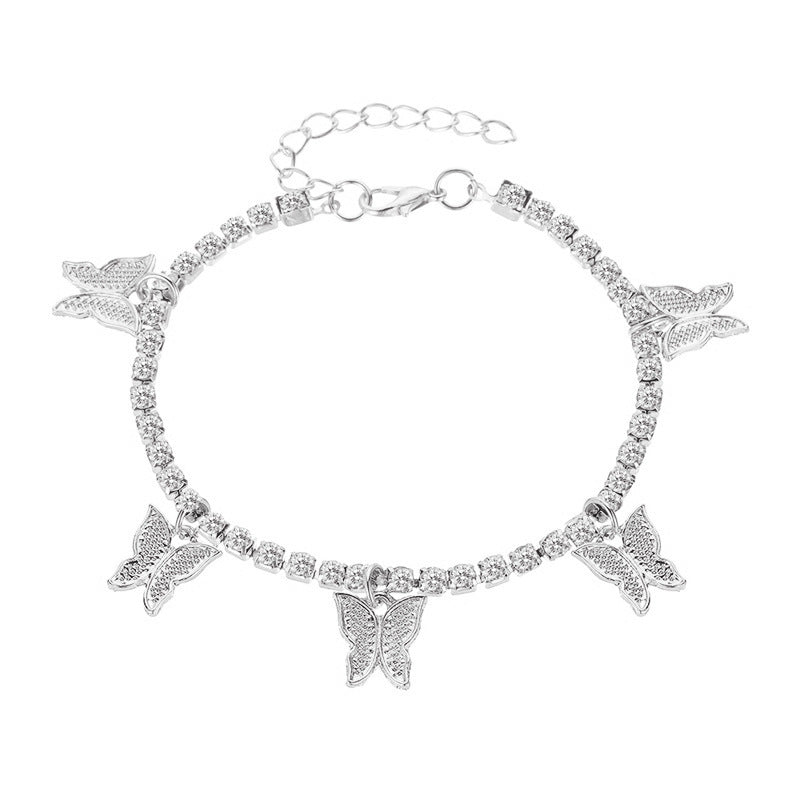 Wholesale Rhinestone Claw Chain Small Butterfly Tassel Anklet