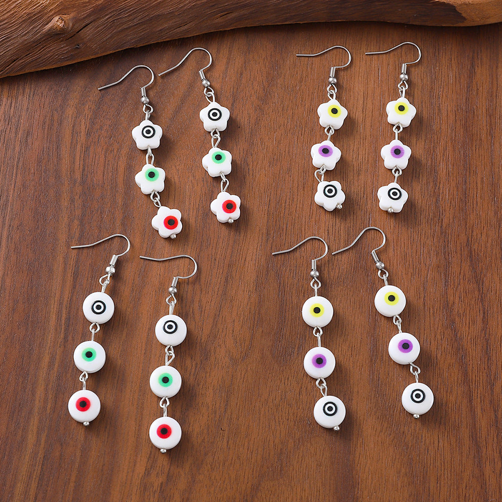 Wholesale Retro Evil Eye Tassel Flower Earrings Zinc Alloy Boutique Resale Jewelry Accessory