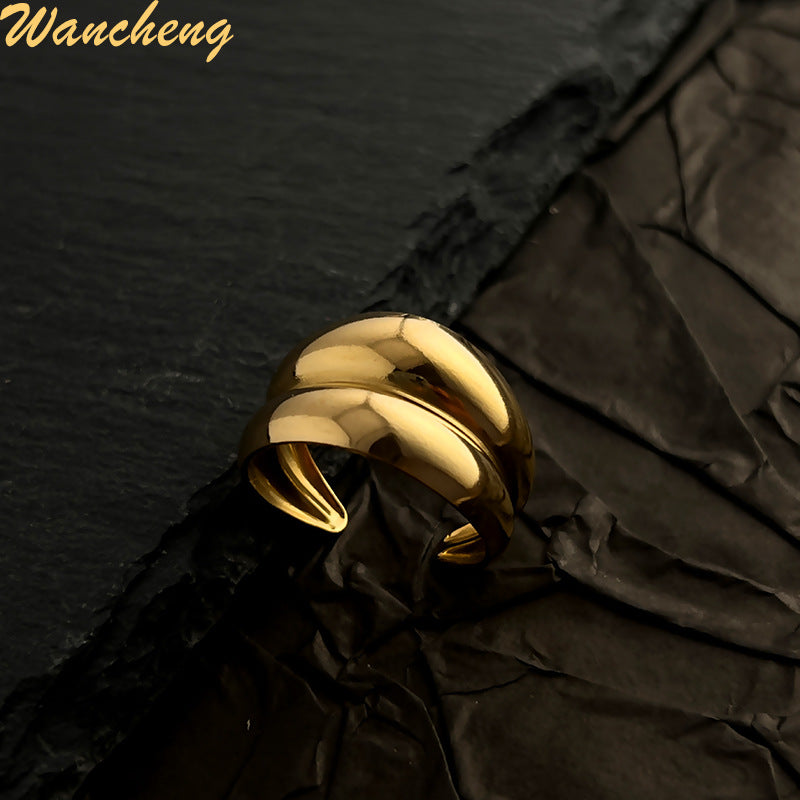 Wholesale Stainless Steel Contrast Ring Electroplating 18K Gold and Silver Splicing Open Ring ACC-RS-WanCh006