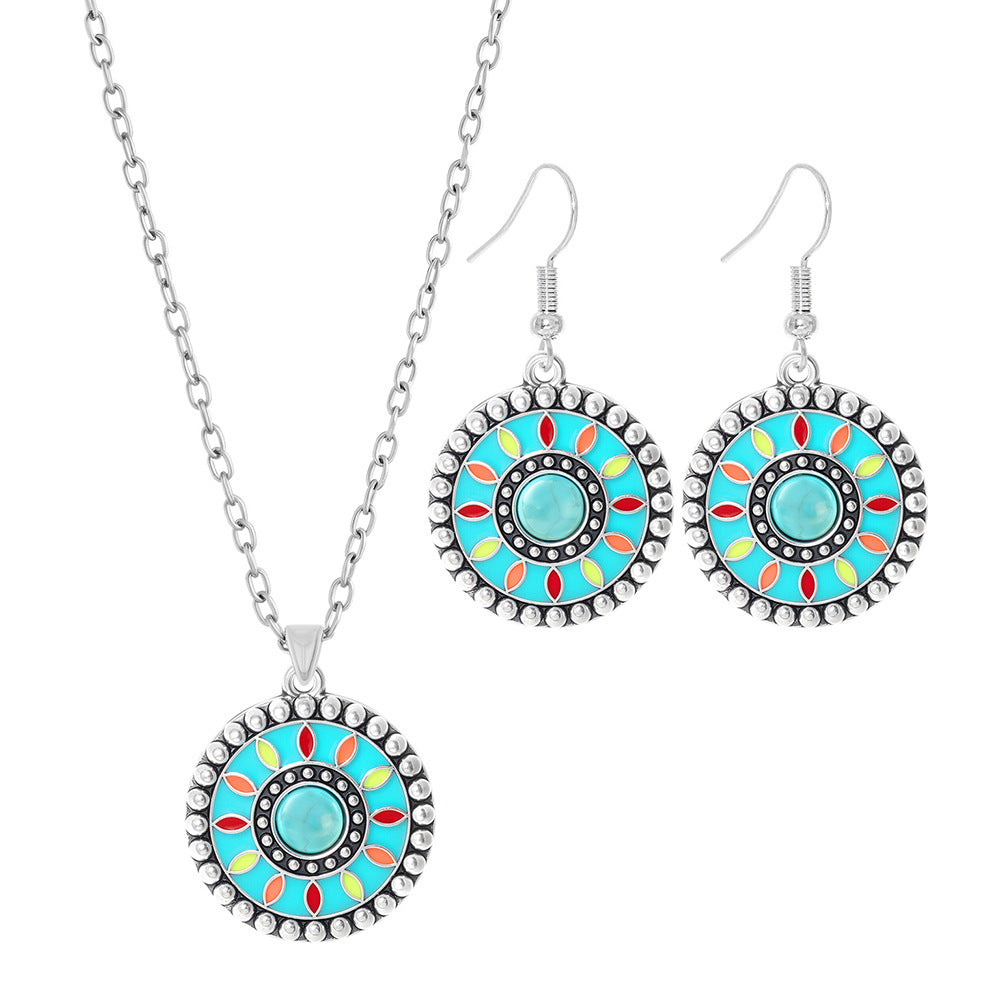 Wholesale Vintage Ethnic Turquoise Necklace Earrings Set Zinc Alloy Jewelry Accessory