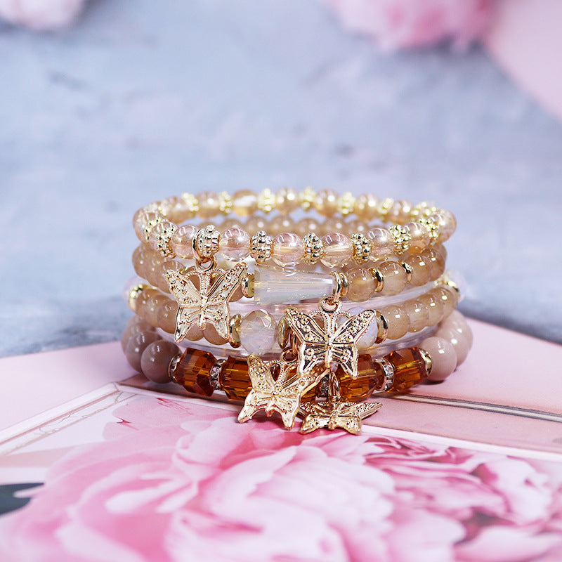 Wholesale Bohemian Multi-layer Crystal Butterfly Stretch Beaded Bracelet ACC-BT-NaiHong006