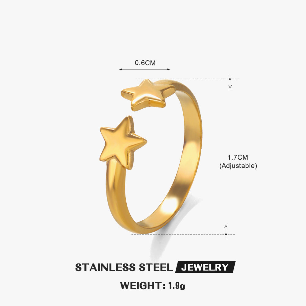 Wholesale 18K Gold Plated Stainless Steel Star Ring Adjustable Open Design Fashion Jewelry Gift