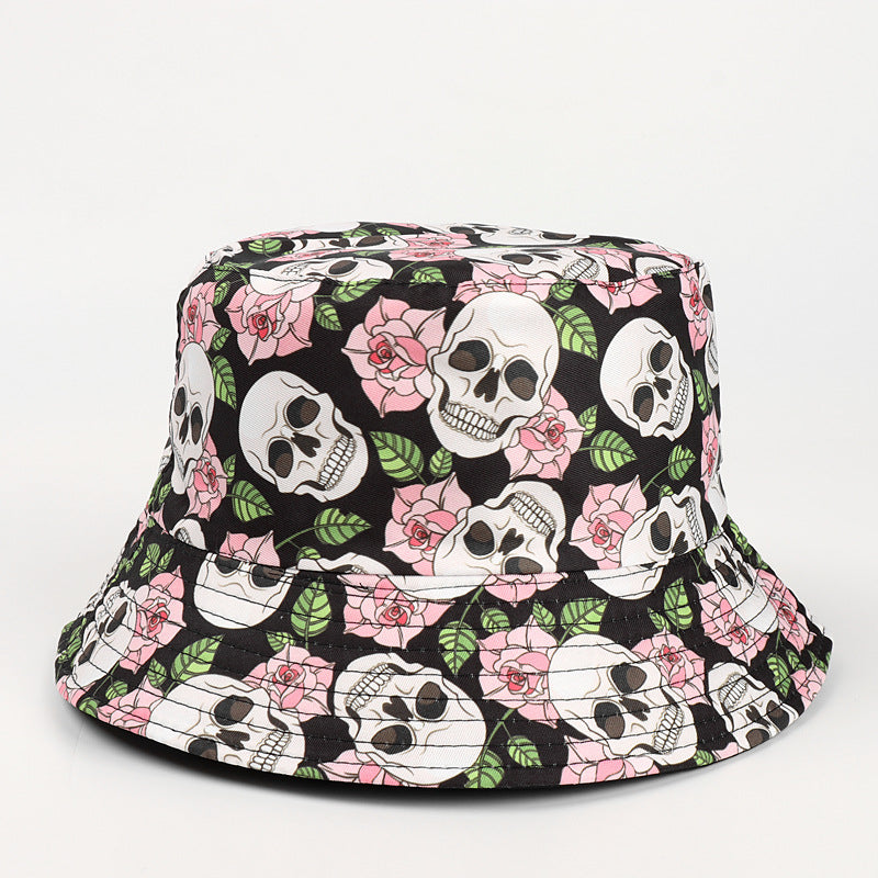 Wholesale Creative Printing Bucket Hat Skull Rose Double-sided Bucket Hat ACC-HT-LueLan010