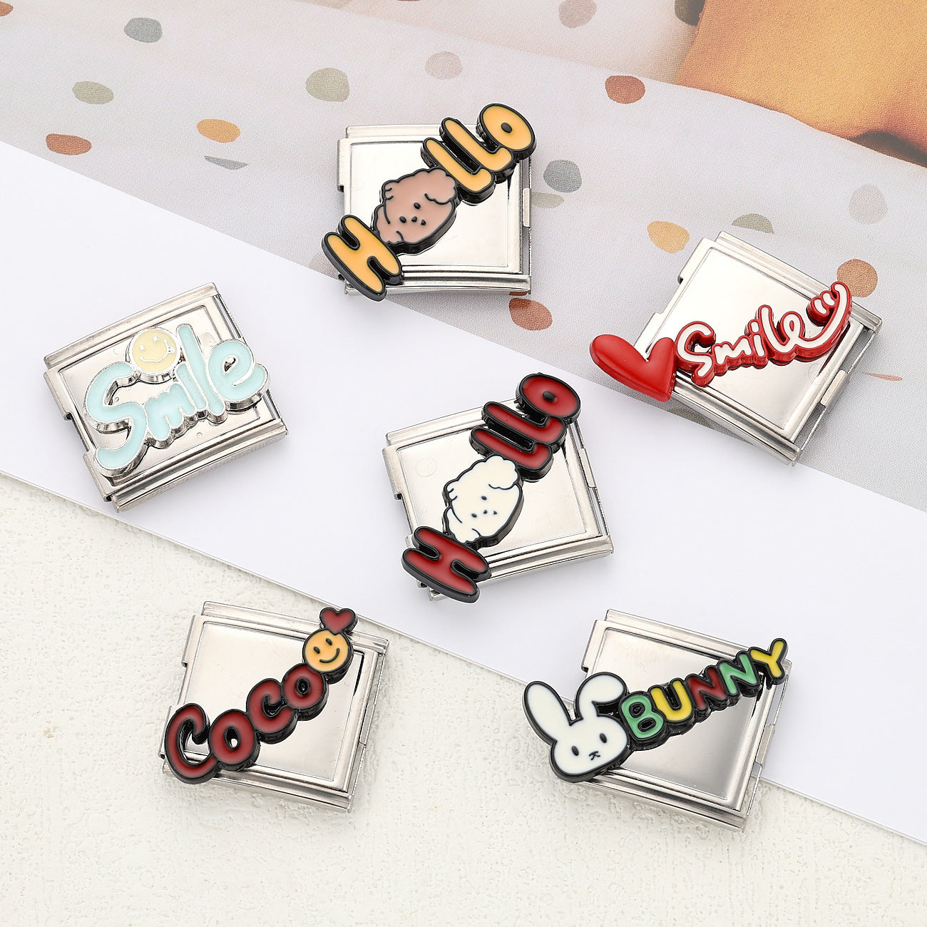Wholesale Italian Charm Bracelet 20mm DIY Splicing Cute Cartoon Letters Stainless Steel Composable Bracelet