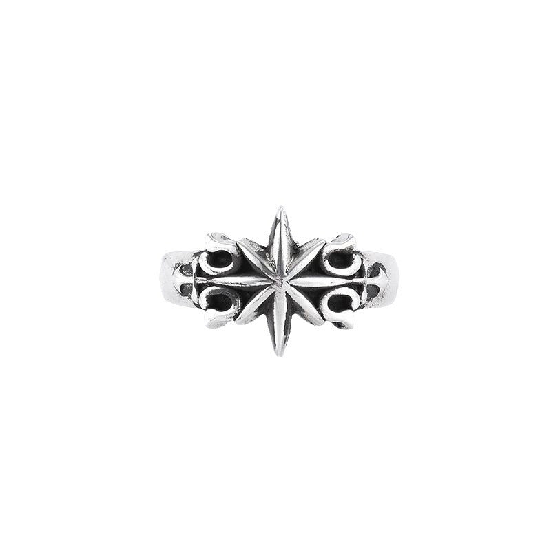 Wholesale Retro Six-Pointed Star Ring - Silver-Tone Metal,  Adjustable Size - Jewelry Accessory
