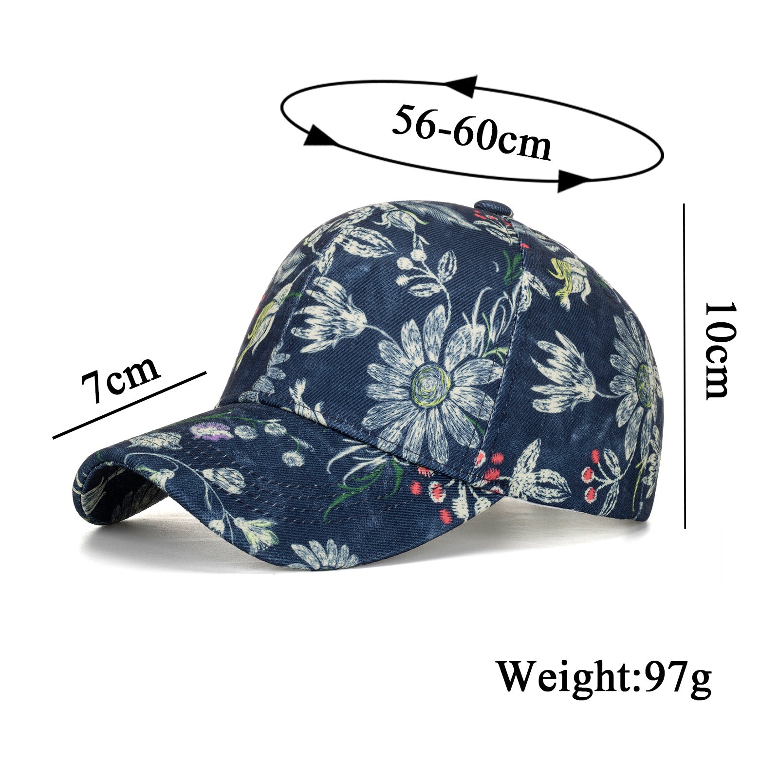 Wholesale Dark Blue Floral Print Baseball Cap Curved Brim Breathable Casual Hat For Outdoor Spring And Autumn