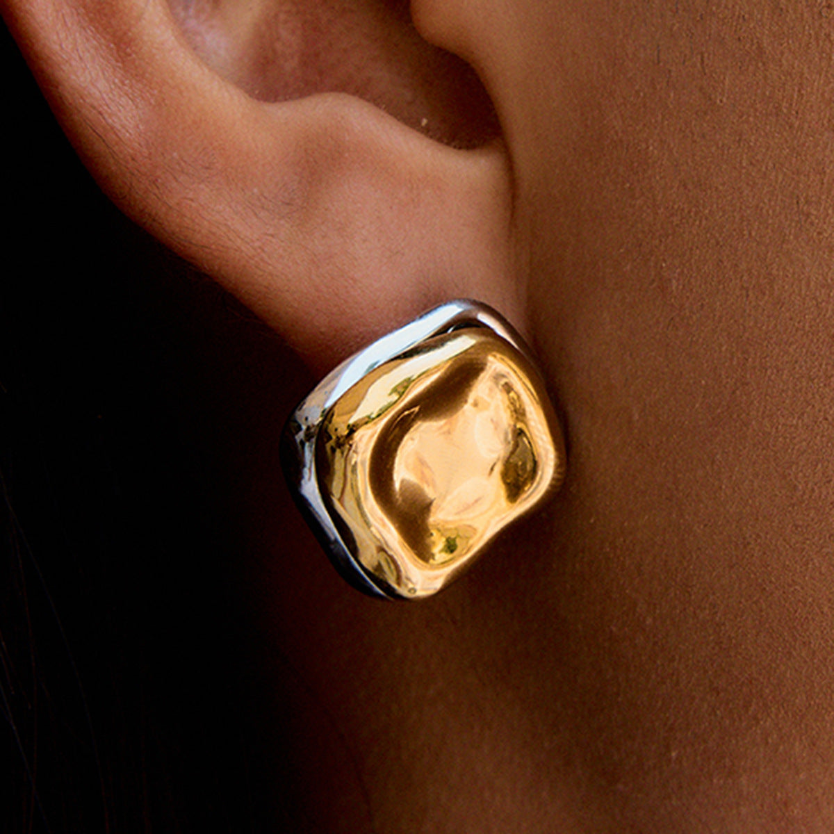 Wholesale  18K Gold Stainless Steel Gold and Silver Color Matching Simple  Earrings