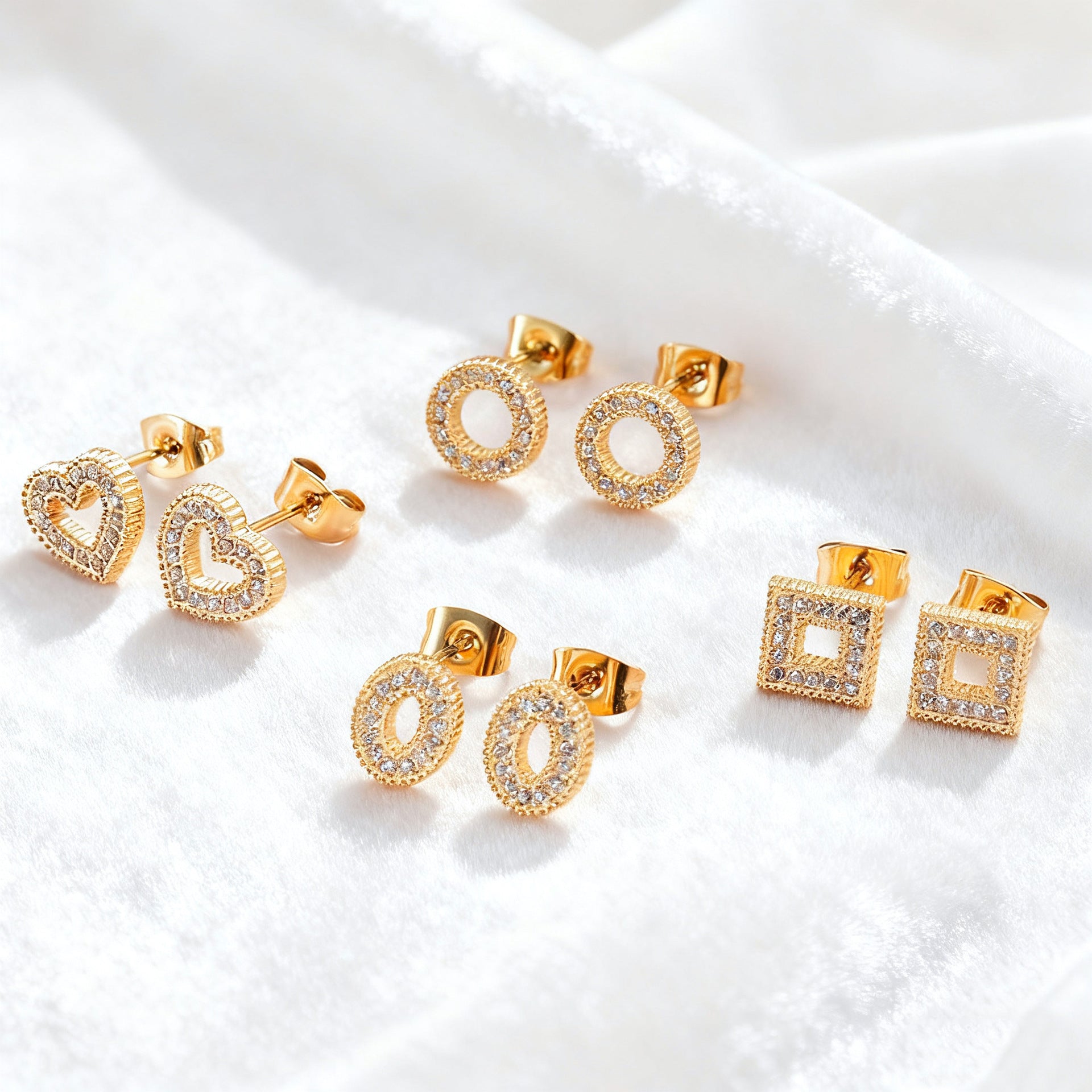 Wholesale Titanium steel geometric earrings inlaid with zircon