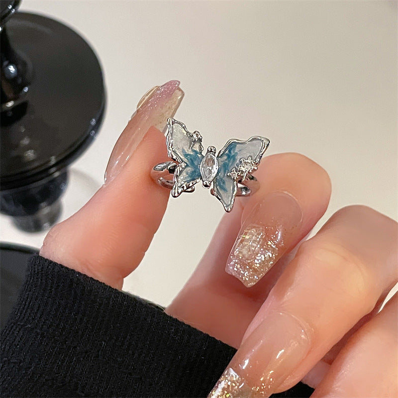 Wholesale Copper Drip Oil Butterfly Zircon Open Ring - Trendy Jewelry Accessory for Women,  Everyday Gift