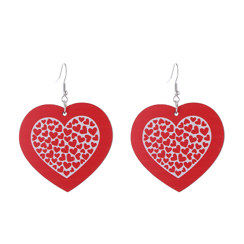 Wholesale Valentine's Day Love LOVE Printed Letters Wooden Earrings ACC-ES-ChouT002