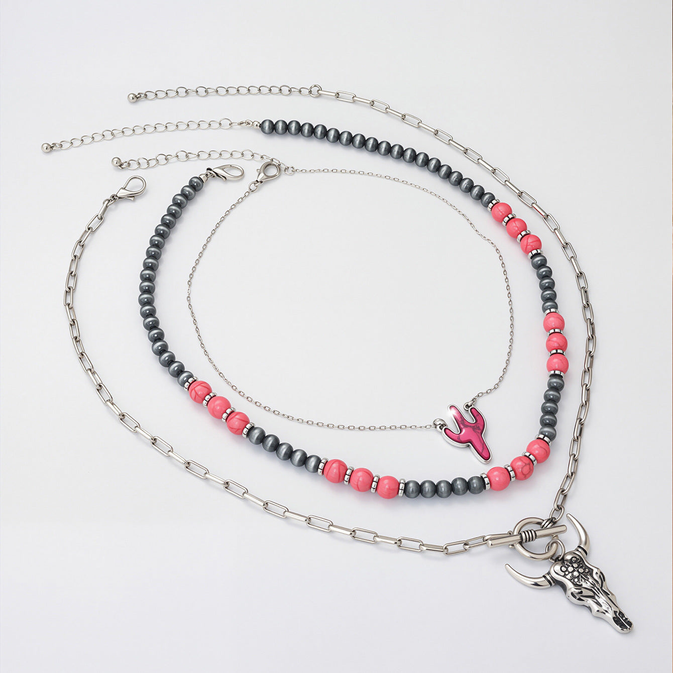 Wholesale Bohemian Layered Beaded Turquoise Necklace Set Western Cowboy Style Jewelry Accessory