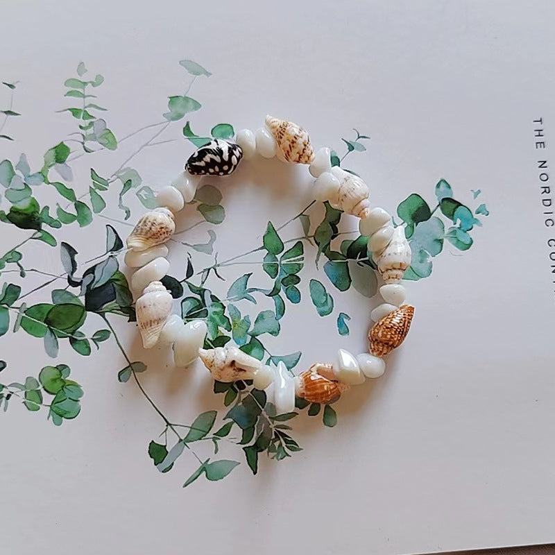Wholesale Natural Gravel Amethyst Pink Quartz Strawberry Crystal Conch Shell Bracelet ACC-BT-Youl005