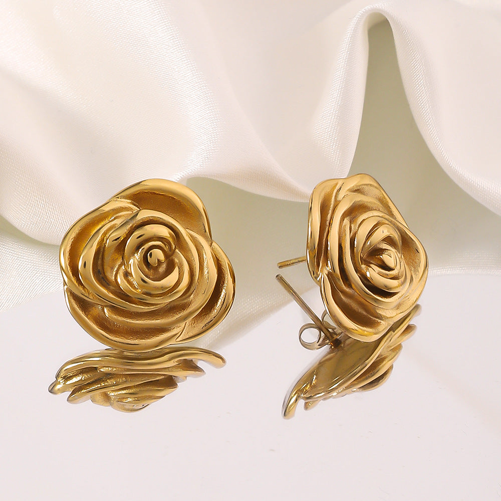 Wholesale Titanium Steel Earrings  Three-dimensional Rose Earrings