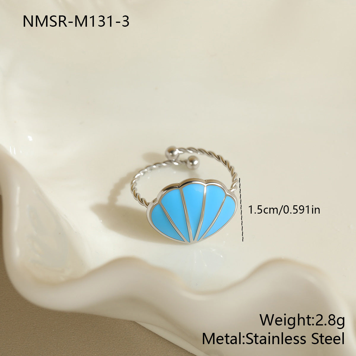 Wholesale Stainless steel ocean-themed adjustable seashell ring