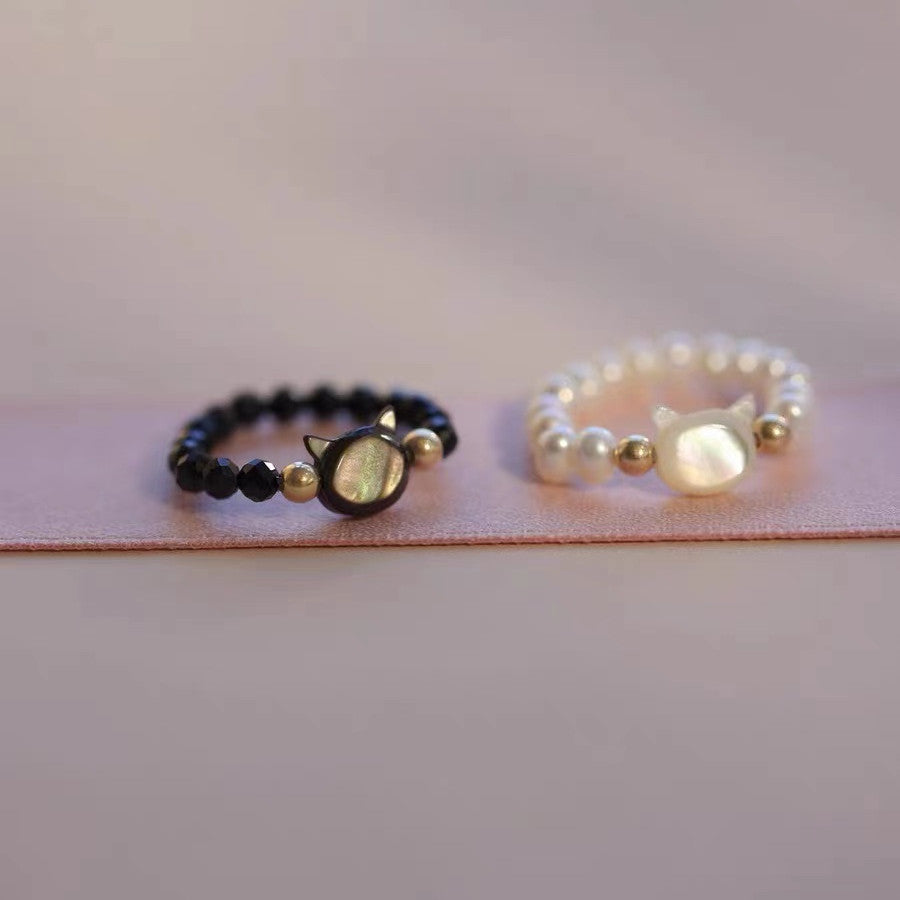 Wholesale Cat Head Crystal Style Ring White Shell Fashion Jewelry for Casual Everyday Wear