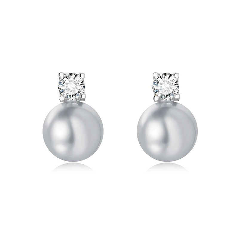 Wholesale Grey Classic Princess Diana Pearl Earrings Light Luxury Diamond-studded Sterling Silver Earrings